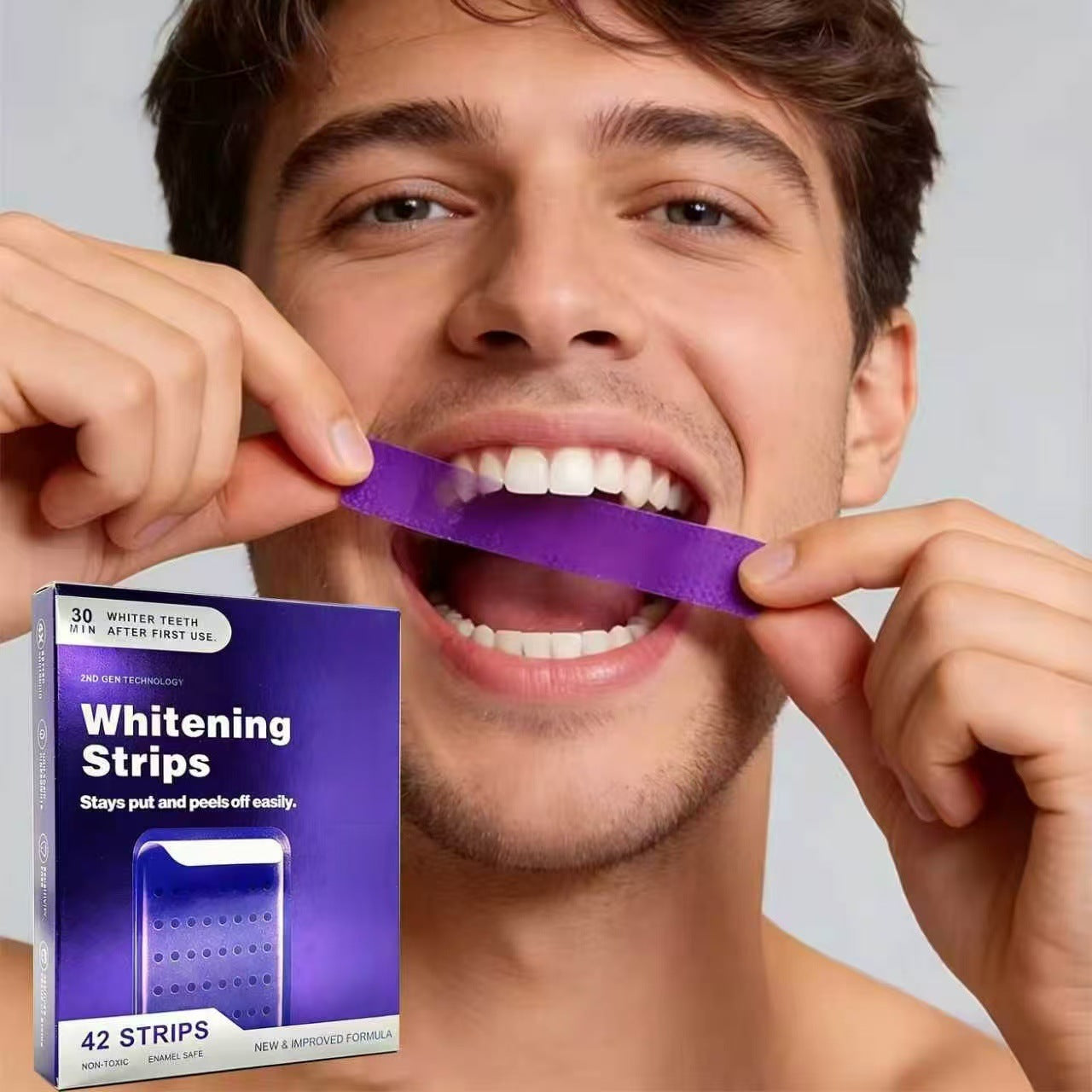 Cross-border V34 Purple Dental Strips Whitening Strips Whitening Strips for Yellowing and Whitening Cleaning Brightening