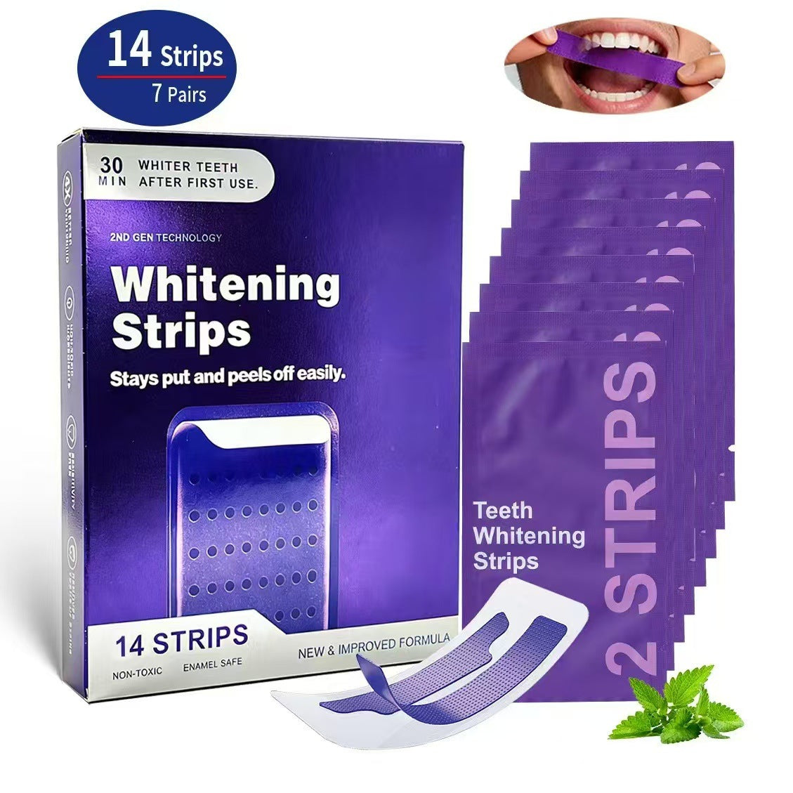 Cross-border V34 Purple Dental Strips Whitening Strips Whitening Strips for Yellowing and Whitening Cleaning Brightening
