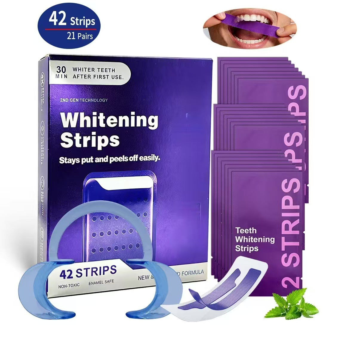Cross-border V34 Purple Dental Strips Whitening Strips Whitening Strips for Yellowing and Whitening Cleaning Brightening