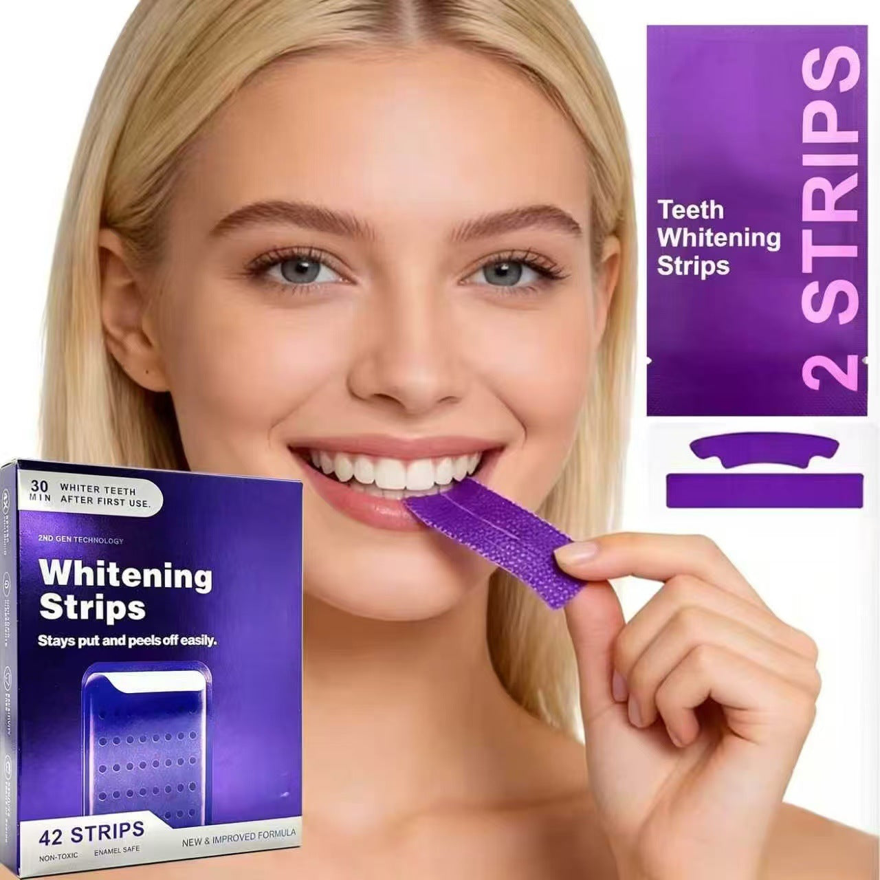Cross-border V34 Purple Dental Strips Whitening Strips Whitening Strips for Yellowing and Whitening Cleaning Brightening